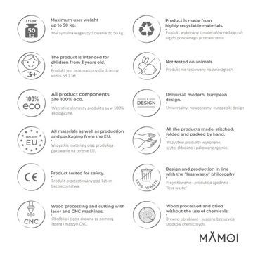 MAMOI kółka gimnastyczne dla dzieci, Regulowana huśtawka ringo obręcze+hak