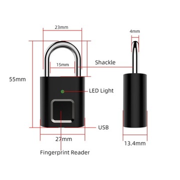 ИНТЕЛЛЕКТУАЛЬНЫЙ НАВЕСНОЙ ЗАМОК ПО ОТПЕЧАТКАМ ПАЛЬЦЕВ USB SMART ВОДОНЕПРОНИЦАЕМЫЙ