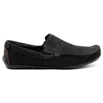 BUTY MĘSKIE MOKASYNY SKÓRZANE WSUWANE POLSKIE 763 CZARNY ZAMSZ 43
