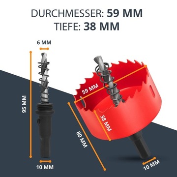 BAURIX Bi-Metall-Lochsäge [59 мм] I Ultimative Bohrkrone für Trockenbau, Hol