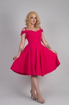 Платье цвета фуксии PIN UP для испанской свадьбы в стиле ретро.