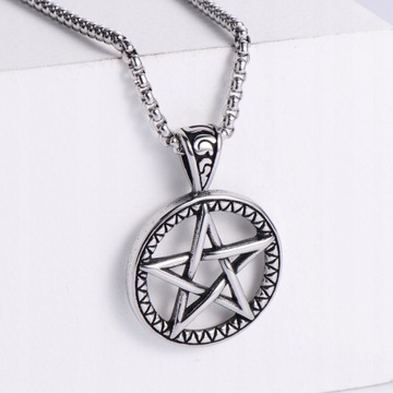 NASZYJNIK Srebrny Stal Łańcuszek PENTAGRAM 311
