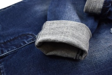 H&H Granatowe Jeansowe Tregginsy Ocieplane Koronka - 122/128