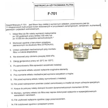 FILTR FAZY CIEKŁEJ DO WÓZKA WIDŁOWEGO F-701-W1