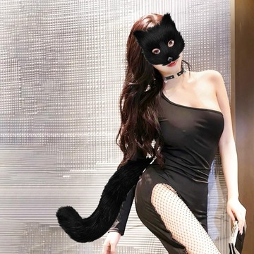 Набор Therian Mask and Tails для девочек Маска кошки для рождественской сцены черного цвета