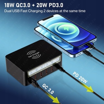 Зарядная станция Multi USB мощностью 100 Вт HUB QC3.0 PD fast