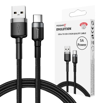 Кабель Feegar USB TYPE-C QC 3.0, 5A, нейлоновый кабель