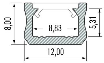 PROFIL DO TAŚM LED WĄSKI 12mm 2M TYPU X INOX