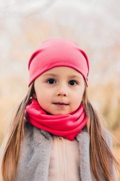Шапка+шарф, двухслойный комплект, Коралл 52-54