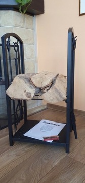 КАМИННАЯ ДРОВЯНАЯ КОРЗИНА, ДЕРЕВЯННАЯ ПОДСТАВКА ДЛЯ КАМИНА + Посуда