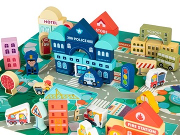 Drewniane klocki edukacyjne miasto mata 121 szt