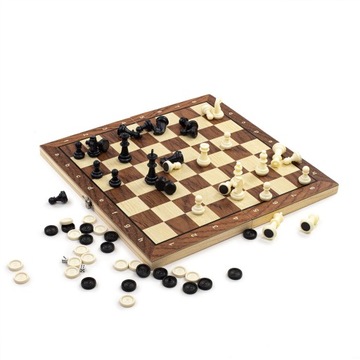 SZACHY DREWNIANE MAGNETYCZNE KLASYCZNE DUŻE WARCABY BACKGAMMON GRA 3W1