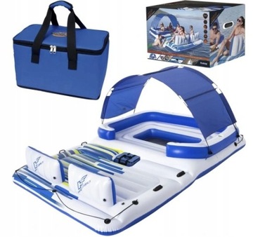 Большой плавающий надувной матрас Water Island с крышей Bestway 43105 389x274см