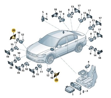 КРОНШТЕЙНЫ ДАТЧИКОВ ПАРКОВКИ VW PASSAT B8 2 ШТ. 3G0998494A ОРИГИНАЛ