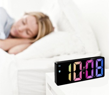 Zegar Termometr STOJĄCY CICHY BUDZIK Elektroniczny LED Alarm RGB KOLOROWY