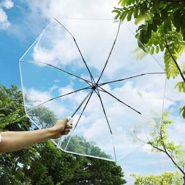 PARASOL TRANSPARENTNY PARASOLKA PRZEZROCZYSTA NA ŚLUB BIAŁA DUŻA SKŁADANA