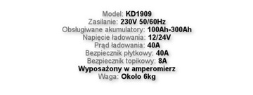 PROSTOWNIK AKUMULATOROWY ŁADOWARKA 12/24V 40A 100-300Ah