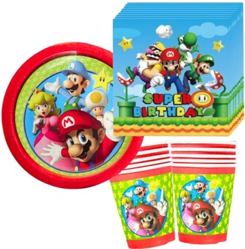 SUPER MARIO BROS КРУЖКИ ТАРЕЛКИ САЛФЕТКИ Скатерть Luigi набор 41 шт. на день рождения