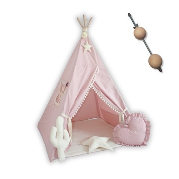 Zestaw Namiot Tipi Brudny Róż + Poduszki + Stabilizator