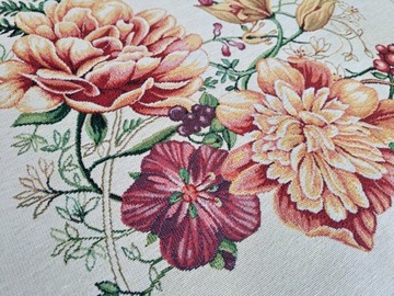 Bieżnik gobelinowy w kwiaty 47x140 cm beżowy