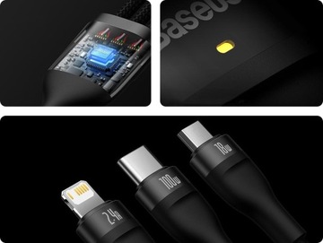 USB-кабель Baseus USBA USBC + microUSB + Lightning 1,2 м Черный