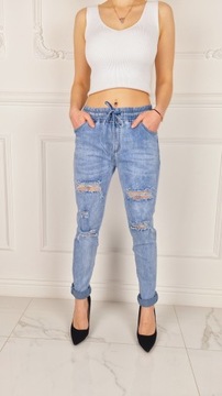#DAMSKIE SPODNIE JEANS w GUMKĘ WIĄZANE Plus Size 3
