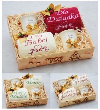 Piękne KUBKI Duże RĘCZNIKI Haft Prezent na Święta