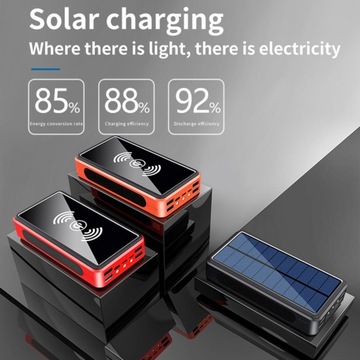 Портативное солнечное беспроводное зарядное устройство Power Bank емкостью 100000 мАч, внешний аккумулятор с
