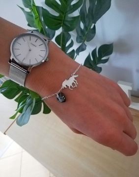 ЖЕНСКИЙ СЕРЕБРЯНЫЙ БРАСЛЕТ С ЛОШАДЬЮ ЛОШАДЬ + SWAROVSKI *ДОПОЛНИТЕЛЬНО