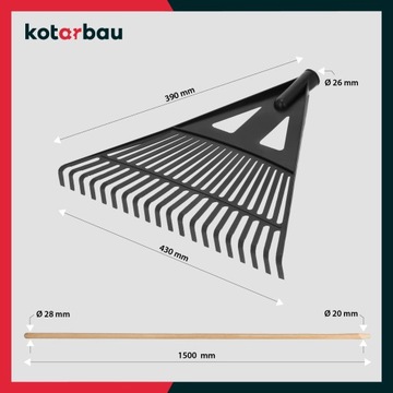 GRABIE WACHLARZOWE GRABKI DO LIŚCI I TRAW OGRODOWE PLASTIKOWE CZARNE 430 MM