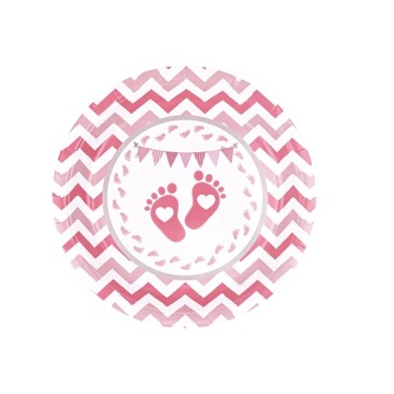 Talerzyki Jednorazowe Baby Shower Różowe Stópki 6