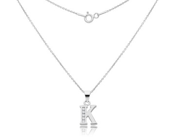 Серебряная цепочка с буквой К, фианиты, колье женское (925).
