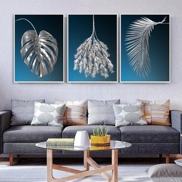 TRIPTIQUE 3X КАРТИНЫ СЕРЕБРЯНЫЕ ЛИСТЬЯ А2 42х59,4 РАМА