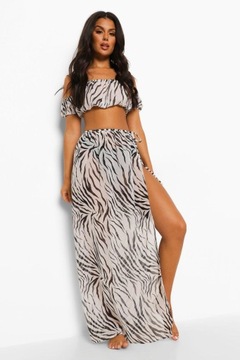 BOOHOO NOWA SPÓDNICA PLAŻOWA PAREO MGIEŁKA ZEBRA BIAŁO CZARNA DŁUGA 36 S