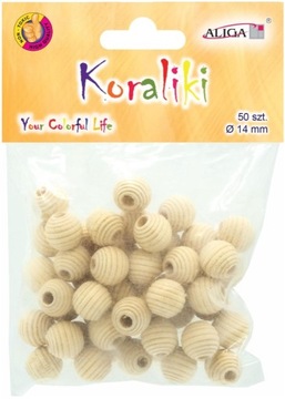 KORALIKI DREWNIANE KULKI NATURA KORALE 14MM 50 SZTUK