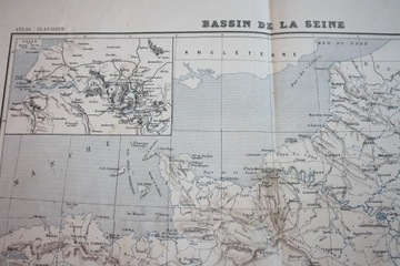 КАРТА ФРАНЦИИ КЛАССИЧЕСКИЙ ФИЗИЧЕСКИЙ АТЛАС около 1860 г.