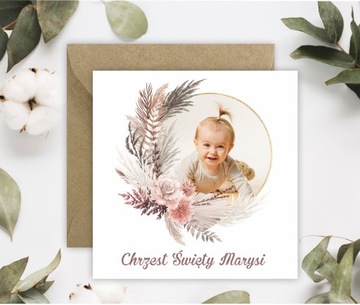 ZAPROSZENIA NA CHRZEST - ZE ZDJĘCIEM - BOHO - IMIĘ