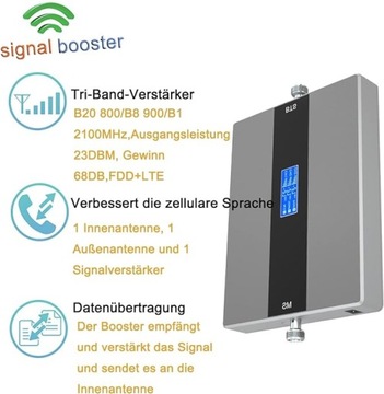 Усилитель сигнала трехдиапазонный LTE GSM 2G 3G 4G 800/900/2100 МГц