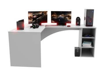 Угловой компьютерный стол Gamer, большой, белый, со светодиодной подсветкой