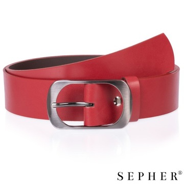 Pasek skórzany SEPHER Classic 4cm C. CZERWONY |100