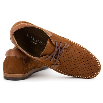 Buty męskie skórzane mokasyny sznurowane na lato ażurowe 875L camel brąz 43