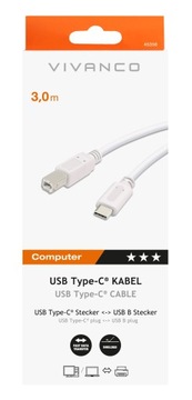 Кабель для USB-C — USB-B, принтер для ноутбука/MacBook и т. д.