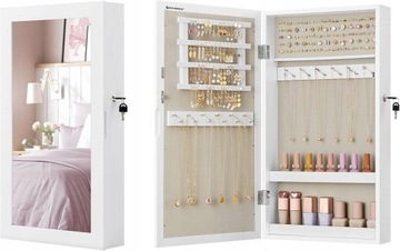 Toaletka wisząca szafka na biżuterię z lustrem Biała 37x67x10cm