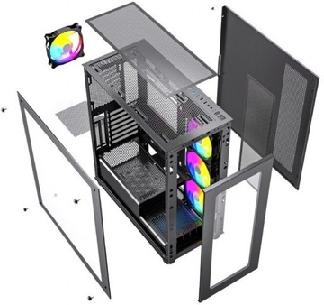 ЧЕРНЫЙ ИГРОВОЙ ЕМКОСТЬ ЦВЕТНАЯ RGB ВЕНТИЛЯТОРЫ ОКНО РАСШИРЕННЫЙ ATX