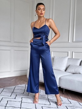 SHEIN ЖЕНСКИЙ КОМПЛЕКТ АТЛАСНЫЙ ТЕМНО-СИНИЙ XS V7A