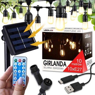 Girlanda Lampa Solarna lampki ogrodowe 10 LED 10m sieciowa biała ciepła