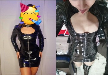 Seksowna SUKIENKA MINI EROTYCZNA CZARNA Bielizna SKÓRZANA NOCNA SEXY r. XL