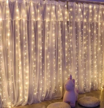 KURTYNA LED GIRLANDA 3X3 DRUCIK 300LED BIAŁA CIEPŁ