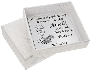Łańcuszek Srebrny MEDALIK Komunijny Matka Boska do Komunii na Chrzest 50 cm