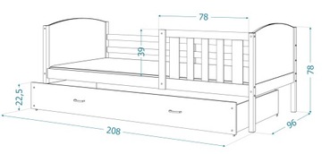 Łóżko parterowe 200x90 szare różowe TAMI P2